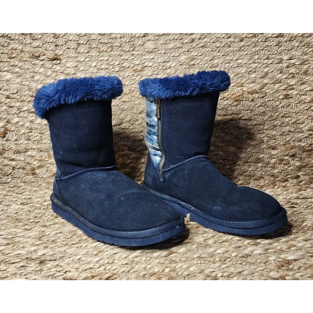 Lamo Water Stain-Resistant Blue Suede Boots Willow Faux Fur Lining Womens 9